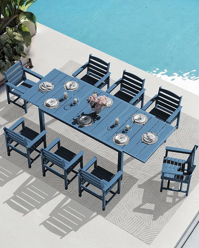 SERWALL 9-Piece Outdoor Dining Set, All Weather HDPE Outdoor Furniture Set - Image 9