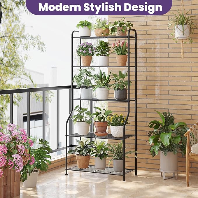 5-Tier Corner Plant Stand, Metal Black Flower Pot Rack, Indoor Outdoor Heavy - Image 6