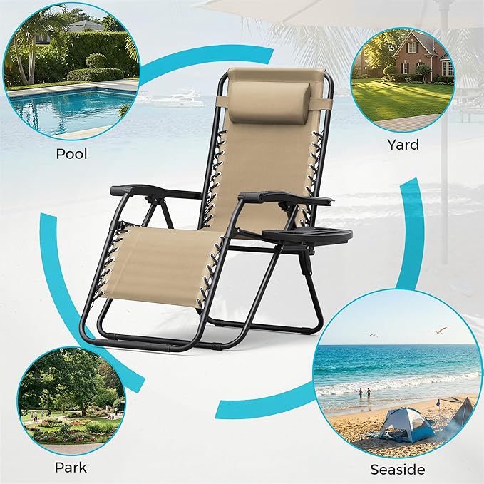 Homall Zero Gravity Chair Patio Folding Lawn Outdoor Lounge Gravity Camp - Image 7