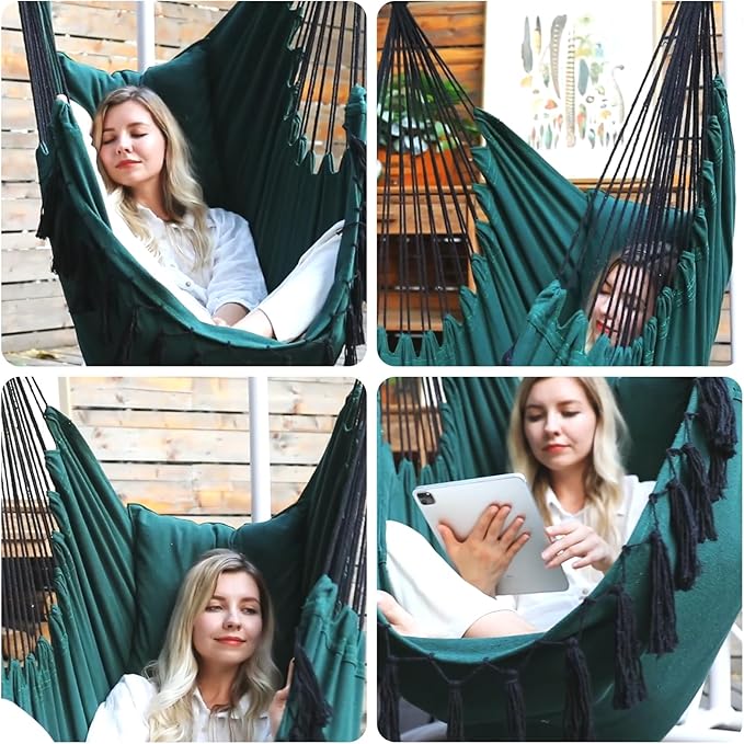 Y- STOP Hammock Chair Hanging Rope Swing, Max 500 Lbs, 2 Cushions Included - Image 5