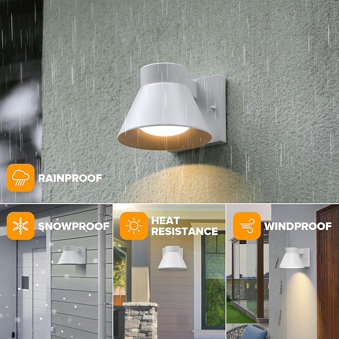 UME 2 Pack LED Outdoor White Front Porch Lights, Waterproof Wall Lantern Light - Image 2