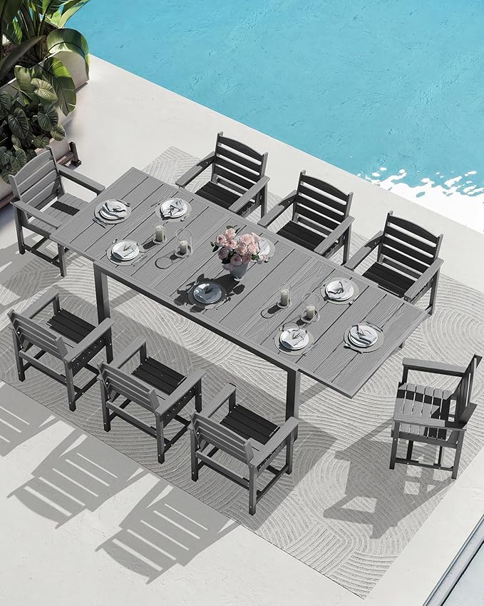 SERWALL 9-Piece Outdoor Dining Set, All Weather HDPE Outdoor Furniture Set - Image 9