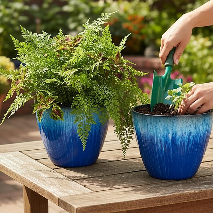 8 inch Plant Pots with Drainage Holes, Modern Glossy Finishing Planter - Image 7