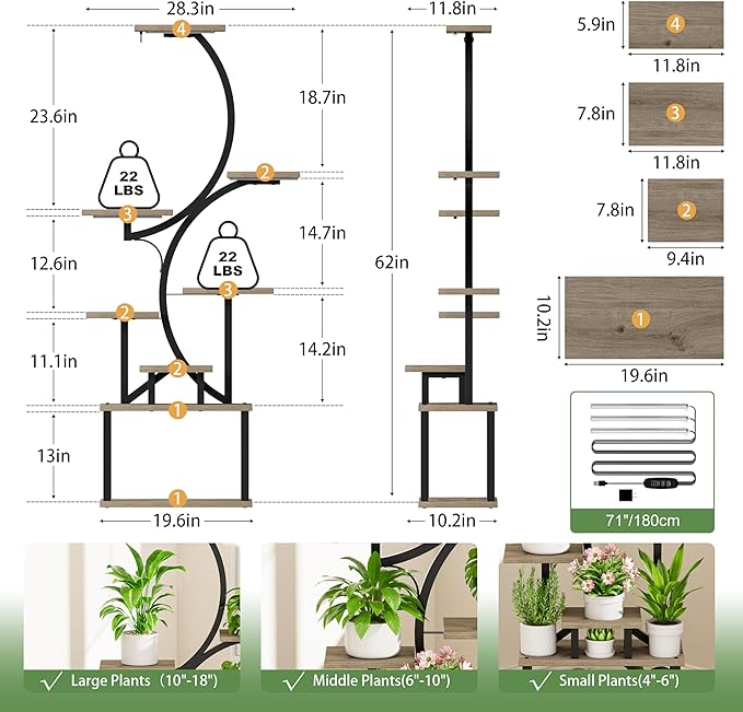 Plant Stand Indoor with Grow Lights - Image 6