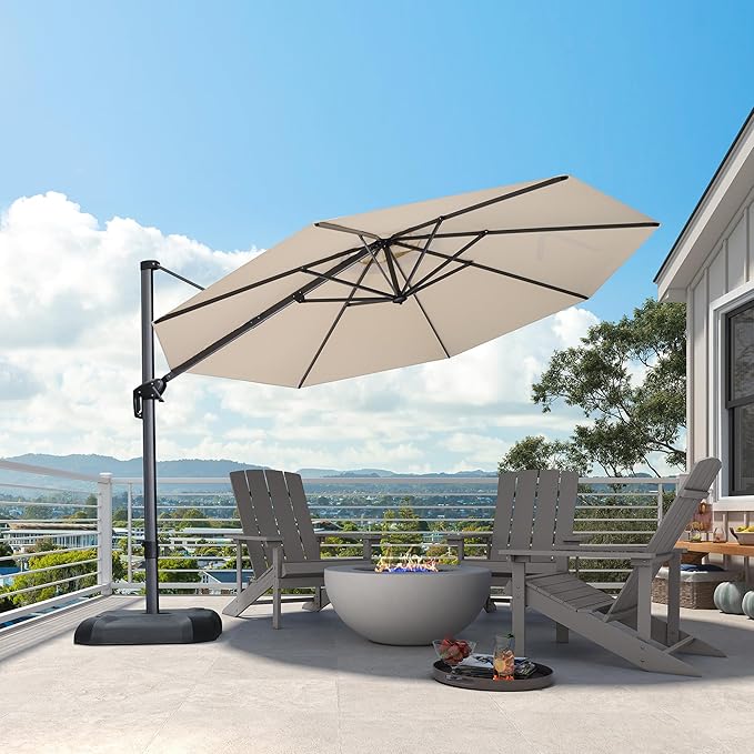 PURPLE LEAF 11 Feet Patio Umbrella Outdoor Cantilever Round Umbrella Aluminum - Image 2