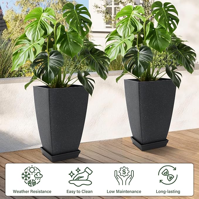Set of 2 Tall Planter, 21 inch Large Plastic Planter - Image 2
