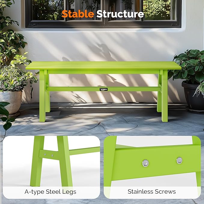 VINGLI 47” Outdoor Bench Garden Bench HDPE Porch Bench w/Metal Legs, Poly - Image 5