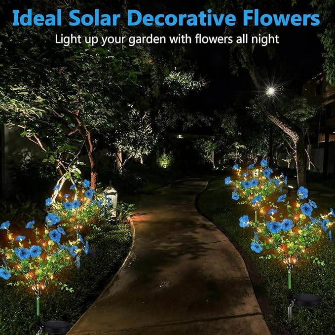 2 Pack Solar Stake Lights Outdoor Decor Waterproof Mums Artificial Flowers - Image 6
