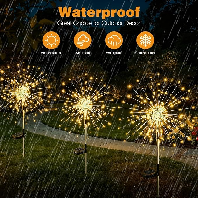 btfarm 4 Pack 120 LED Solar Garden Lights Outdoor, 8 Modes Firework Lights - Image 7