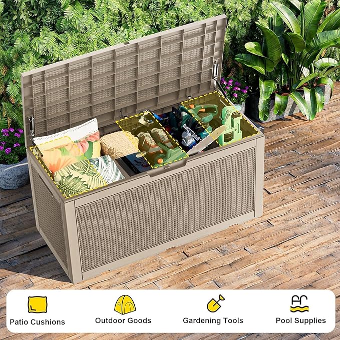 DRATO 320 Gallon Deck Box, Outdoor Large Waterproof Resin Storage Box - Image 6
