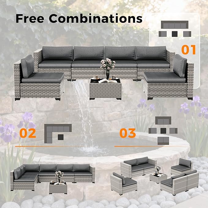 6-Piece Outdoor Patio Furniture Set, All-Weather Wicker Sectional Sofa - Image 6