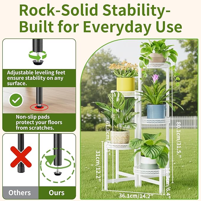 Metal Plant Stand Indoor Outdoor, 5 Tier Tall Flower Pot Holder Potted Display - Image 3