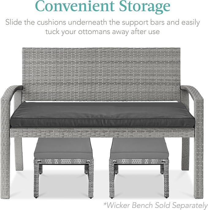 Best Choice Products Set of 2 Wicker Ottomans, Additional Seating, Side Table - Image 5