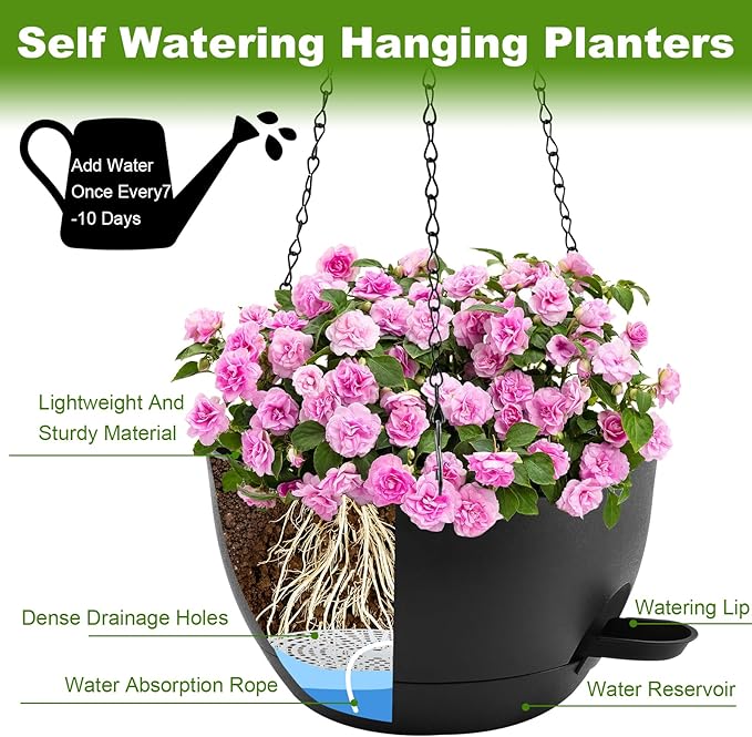 10 inch Hanging Planters for Indoor Plants, 3 Pack Self-Watering Hanging - Image 5
