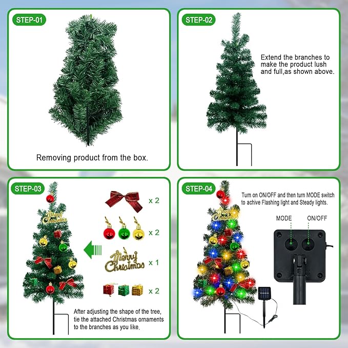 Solar Outdoor Christmas Tree, 3 Pack Christmas Outdoor Decorations - Image 5