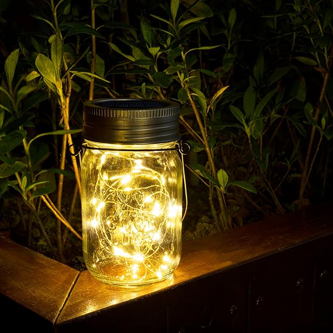 GIGALUMI Hanging Mason Jar Solar Lights, 6 Pack 30 Led Hanging Solar Lanterns - Image 6