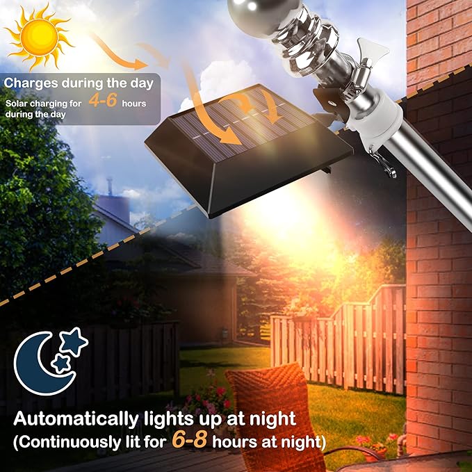 Solar Flag Pole Light, Bright Warm White 3000k Flagpole Light Upgrade Solar - Image 5