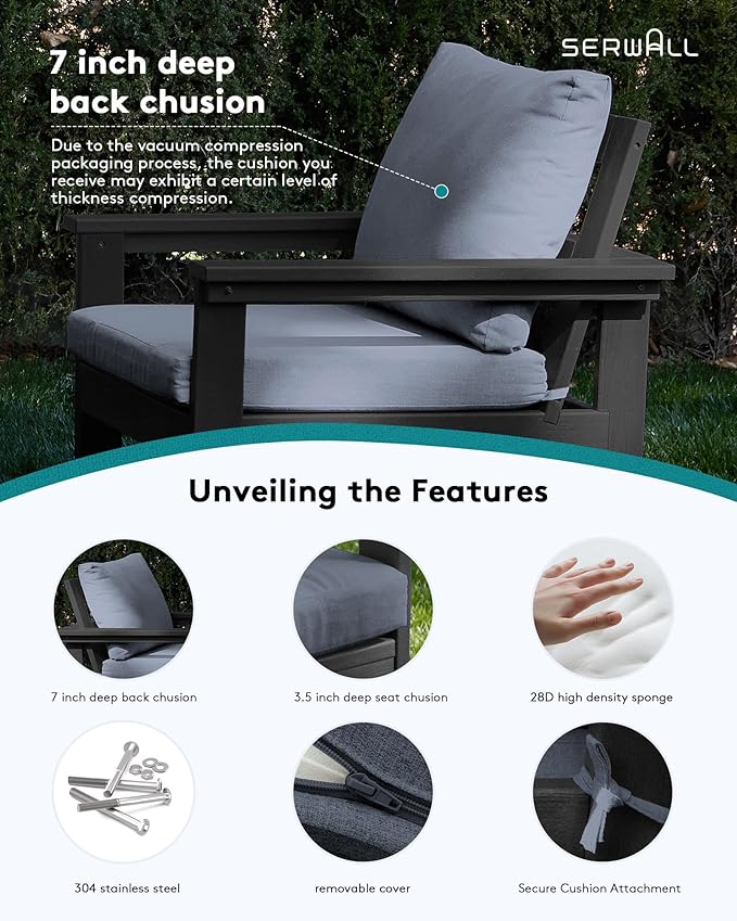 SERWALL HDPE Patio Furniture Set, 7-piece Outdoor Sectional Sofa Set, All - Image 4