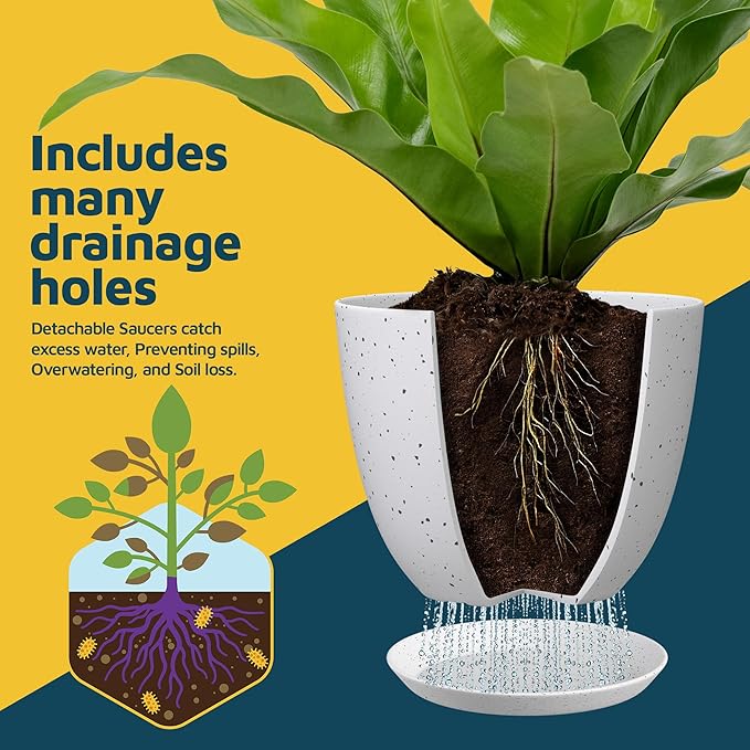 White Gray Plant Pots with Drainage Holes & Saucers 10 Pack, Indoor & Outdoor - Image 6