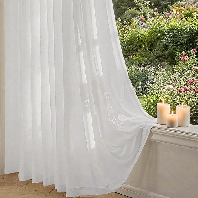 Non-See-Through White Privacy Sheer Cafe Curtains 84 inches Long 2 Panels - Image 5