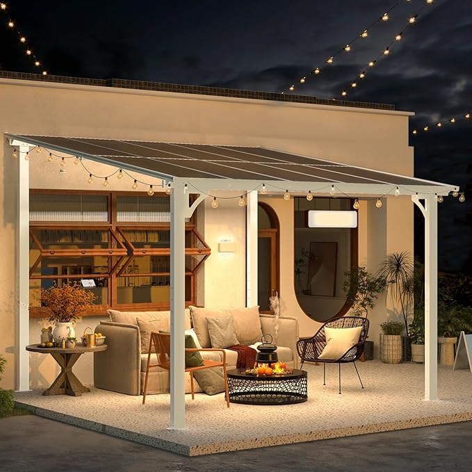AECOJOY 10' x 10' Pergola Gazebo in White, Small Wall Mounted Pergolas and - Image 3