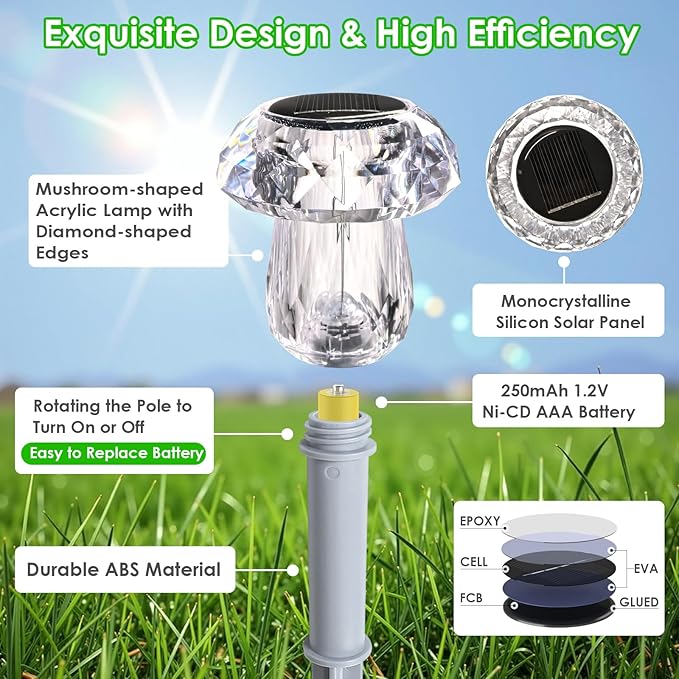 Mancra Solar Lights Outdoor Waterproof, 16 Pack Mushroom Solar Pathway Lights - Image 4