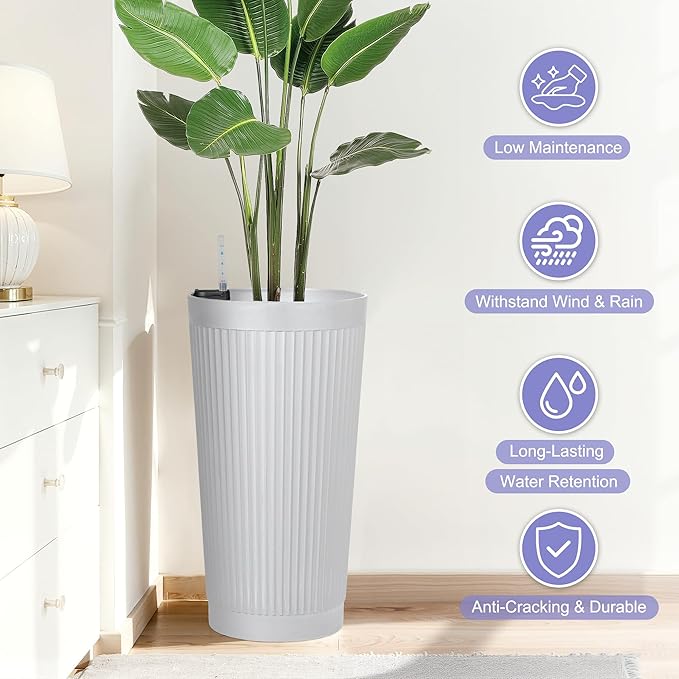 24in Tall Self-Watering Planters Set of 2 - Image 2