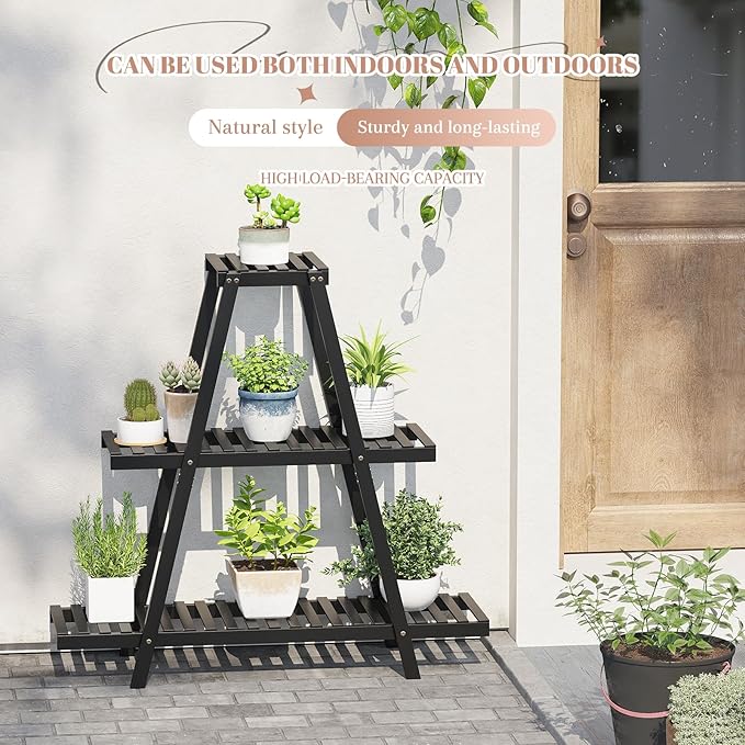 Plant Stand For Indoor Outdoor Tiered Plant Shelf 3 Tier 8 Potted Bamboo Flower - Image 2