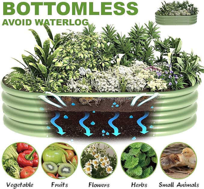 4x2x1ft-2pcs-Oval Raised Garden Bed Kit, Galvanized Planter Garden Boxes Outdoor - Image 4