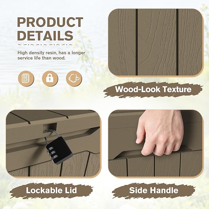 JUMMICO 31 Gallon Resin Deck Box Waterproof Indoor Outdoor Storage Boxes - Image 2