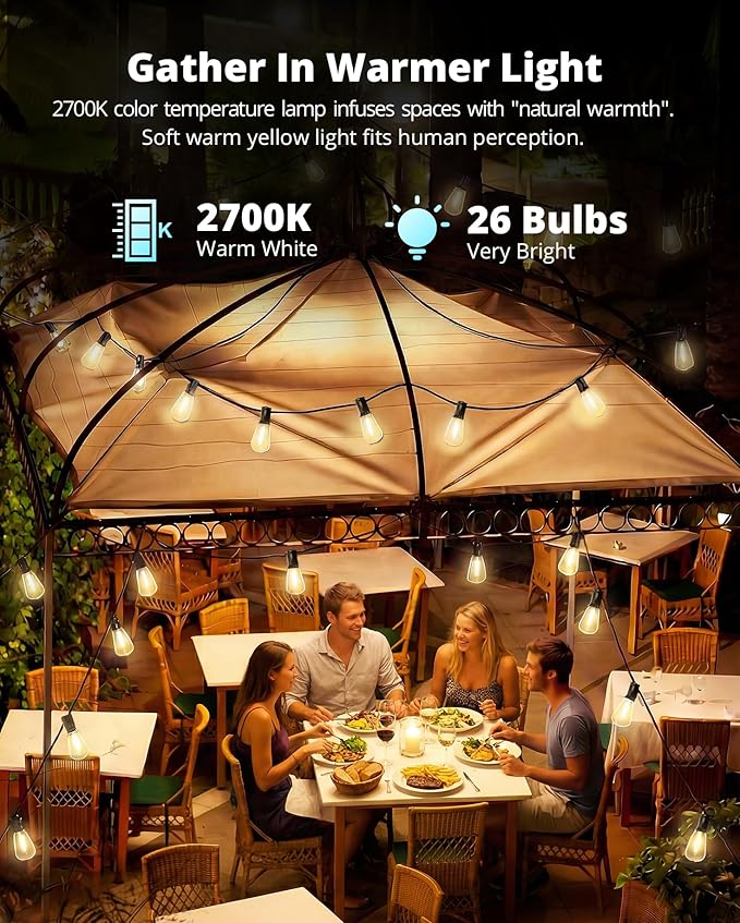 VIPAR Outdoor String Lights 60FT LED Patio Lights LED Waterproof - Image 4