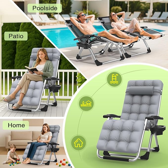 Suteck Zero Gravity Chair, Reclining Camping Lounge Chair w/Removable Cushion - Image 6