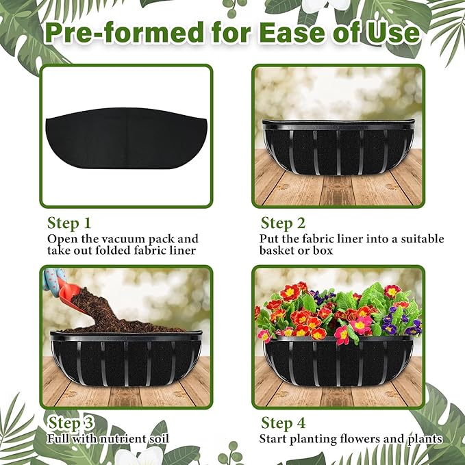 Riare 4 Pack 36 Inch Black Felt Window Box Liners- Fabric Trough Planter Basket - Image 5