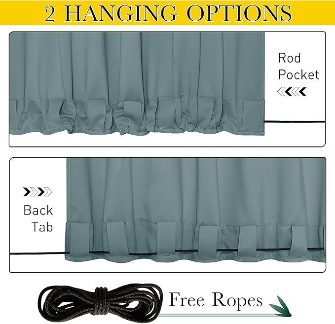 NICETOWN 2 Panels Waterproof Outdoor Curtains Fixed Grommet & Back Tab on Top & - Image 2