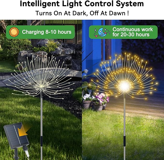 Solar Garden Lights Outdoor Waterproof, 4 Pack Total 480 LED Solar Firework - Image 2