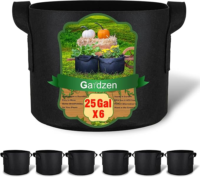 Gardzen 6-Pack 25 Gallon Grow Bags, Aeration Fabric Pots by Gardzen