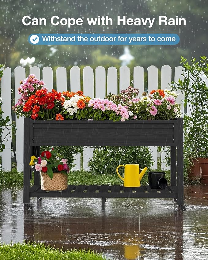 YEFU Raised Garden Bed with Legs: 57x18x30in Elevated Poly Planter with Wheels - Image 4
