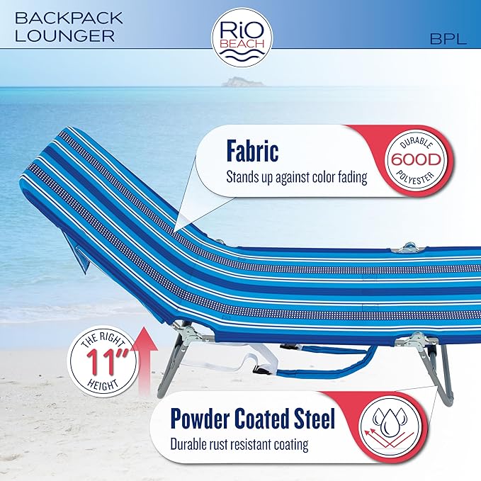 Rio Beach Portable Lay Flat Folding Backpack Beach Lounge Chair - Image 6