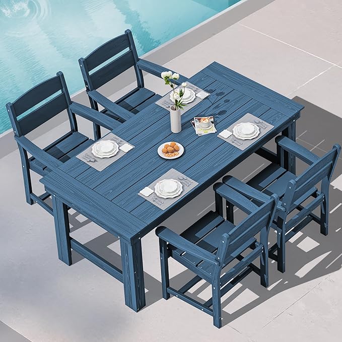 SERWALL Outdoor Dining Table Set, 67‘’ HDPE Patio Dining Set by SERWALL