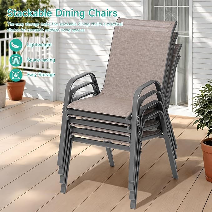Patio Chairs Set of 6, Easily Set Up Stackable Outdoor Dining Chairs - Image 5