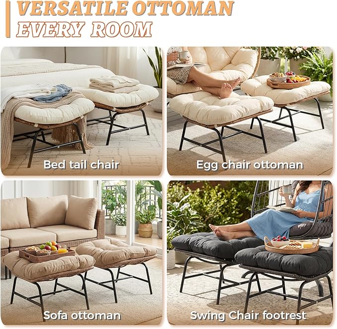 NICESOUL Indoor Outdoor Ottoman Set of 2, Large Wide Double Patio Footstool - Image 9