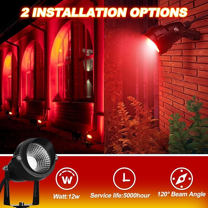 4 Pcs Christmas Red Spotlight Outdoor Plug in Landscape Lighting 12w Ip66 - Image 3
