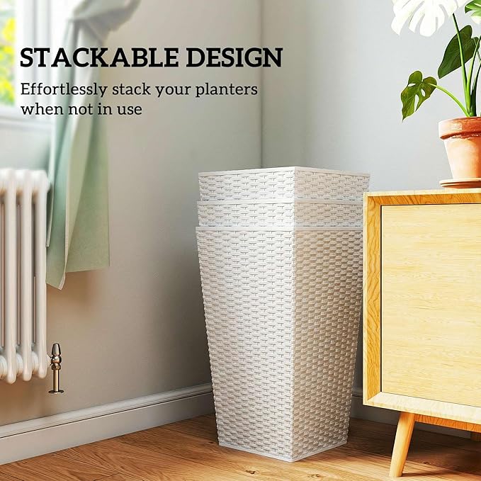 Outsunny Tall Planters for Outdoor Plants Set of 3, 24 in Taper Planters - Image 7