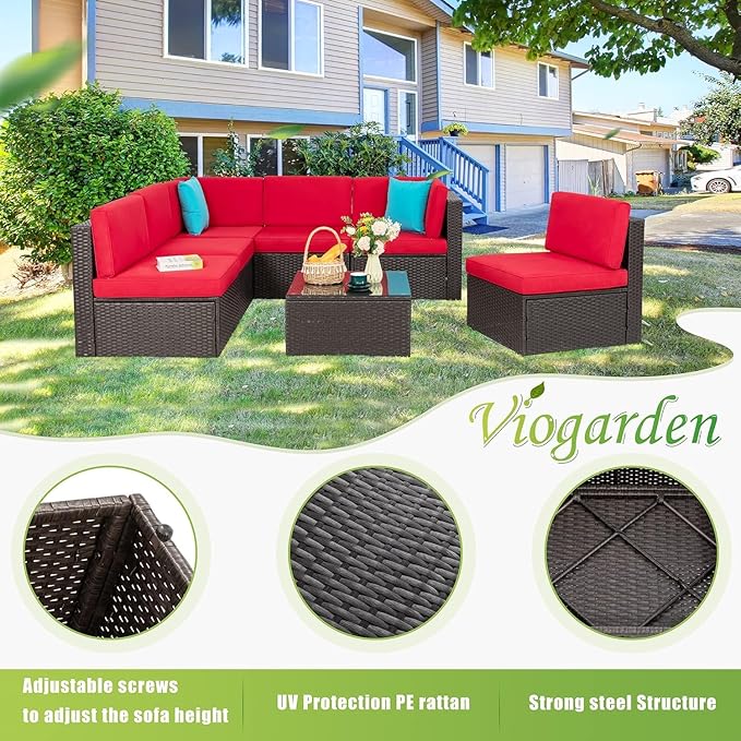 Vongrasig 7 Pieces Patio Furniture Sets, Outdoor All-Weather Wicker Patio - Image 6