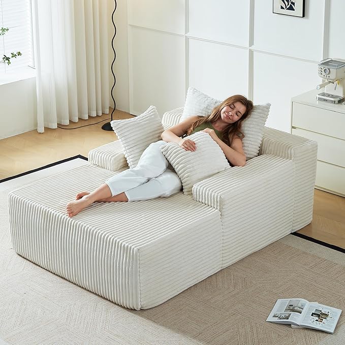 67 Inch Chaise Lounge Chair Indoor, Oversized Upholstered Boneless Sofa Bed by Unknown