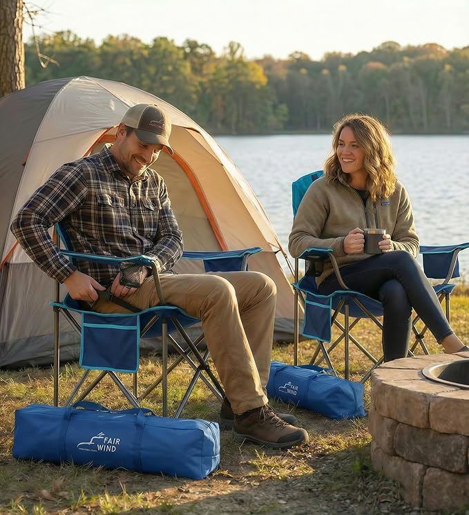 FAIR WIND 2 Pack Heavy Duty Camping Chair, Oversized Padded Folding Chair - Image 2