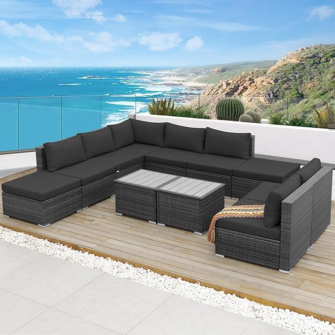 NICESOUL 11 Piece Extra Large Outdoor Furniture Sofa Set, Deep Wide PE Wicker by NICESOUL