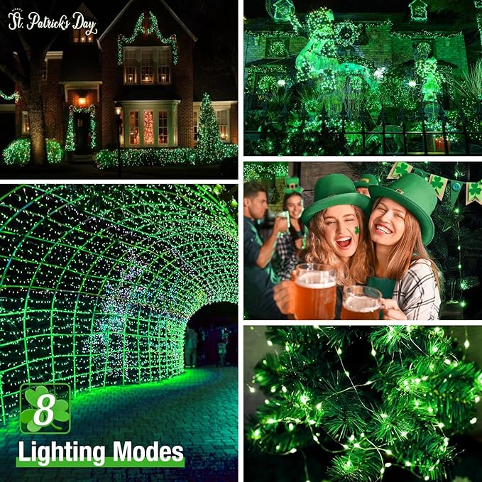 btfarm 4 Pack St Patricks Day Fairy Lights, 320LED 132FT Green Solar String - Image 4