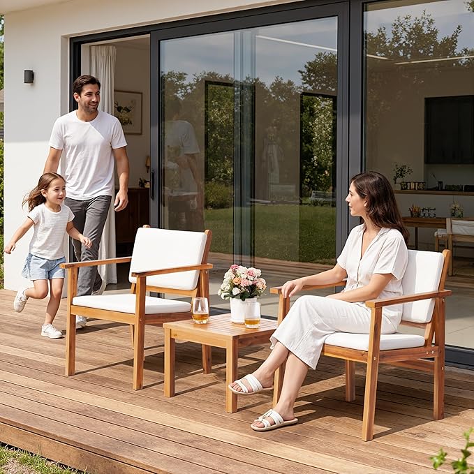 Flamaker Patio Chairs 3 Piece Acacia Wood Patio Furniture - Image 2