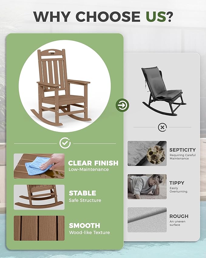 Oversized Outdoor Rocking Chairs Set of 4, High Back Porch Rocker Chair - Image 8